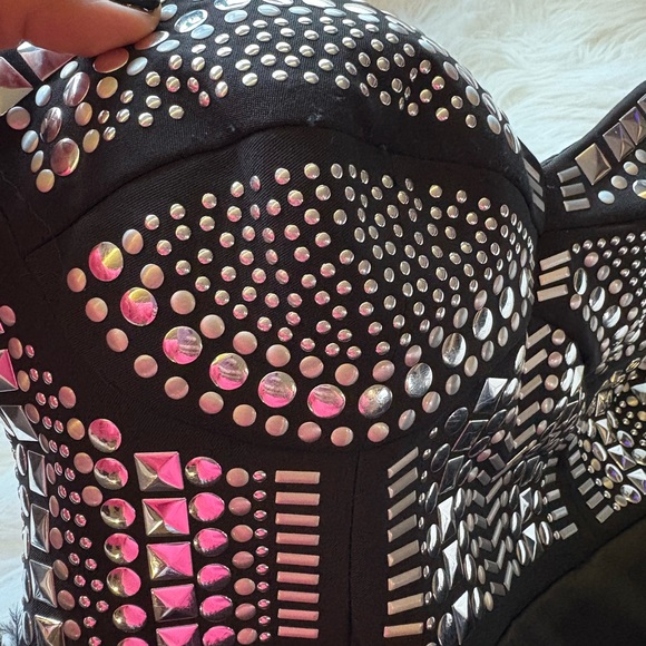 bebe Strapless Black Feather Dress - Picture 3 of 4